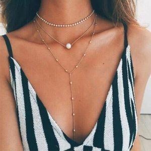 Layered Gold and Simulated Pearl Necklaces